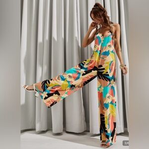 Vibrant Floral Print Jumpsuit - Multicolor